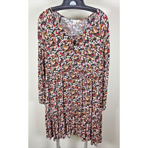 American Eagle Floral Boho Babydoll Ruffled Dress Long Sleeve V-Neck Women's M